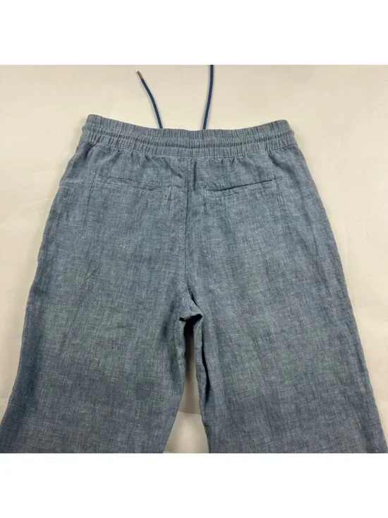 Athleta Light Blue Chambray Cabo Linen Wide Leg Pull On Pant 4 - Picture 7 of 8